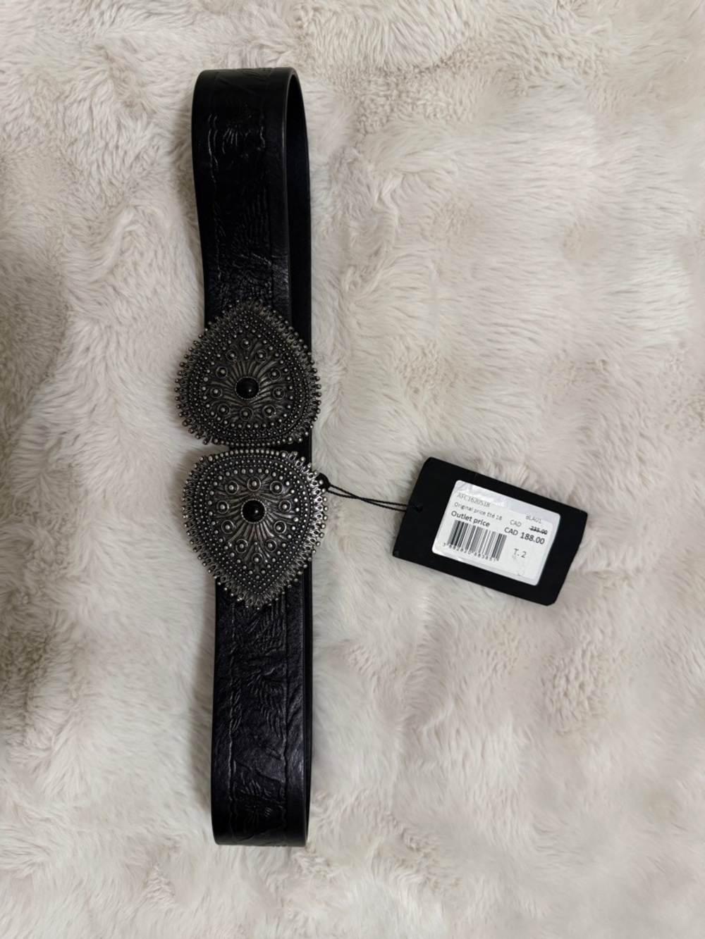 The Kooples Black Leather Belt with Ornate Silver-Tone Teardrop Buckles
